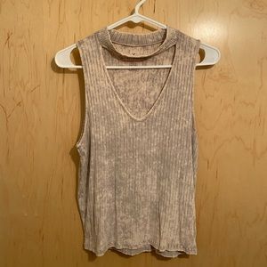 Sleeveless Ribbed Knit Top - Gray